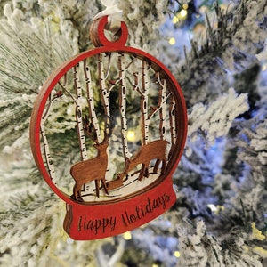 Deer Among The Birches Ornament | Handcrafted Wooden Holiday Gift