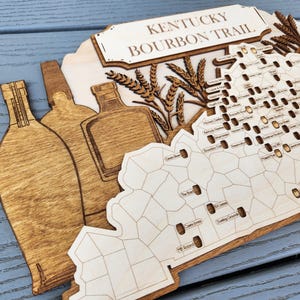 Handcrafted Wooden Kentucky Bourbon Trail Map with Mini Barrels