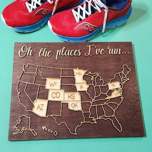 Oh The Places I&#39;ve Run Travel Map USA | Runner Gift Running Map for Tracking 5ks 10ks Half-marathon Marathon