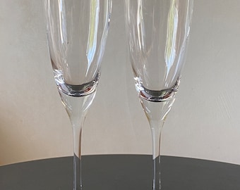 Bertil Vallien Chateau crystal champagne glass set of 2 by Kosta Boda Sweden