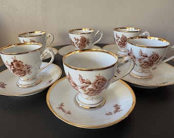 Köpenhavns Porcellains Maleri cups and saucer set of 6 by KMP