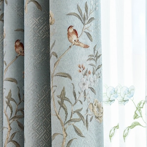 New Chinese Style Floral Blackout Curtains, Flower and Birds Pattern Classic Drapes, Custom Unique Window Panel for Bedroom & Living Room