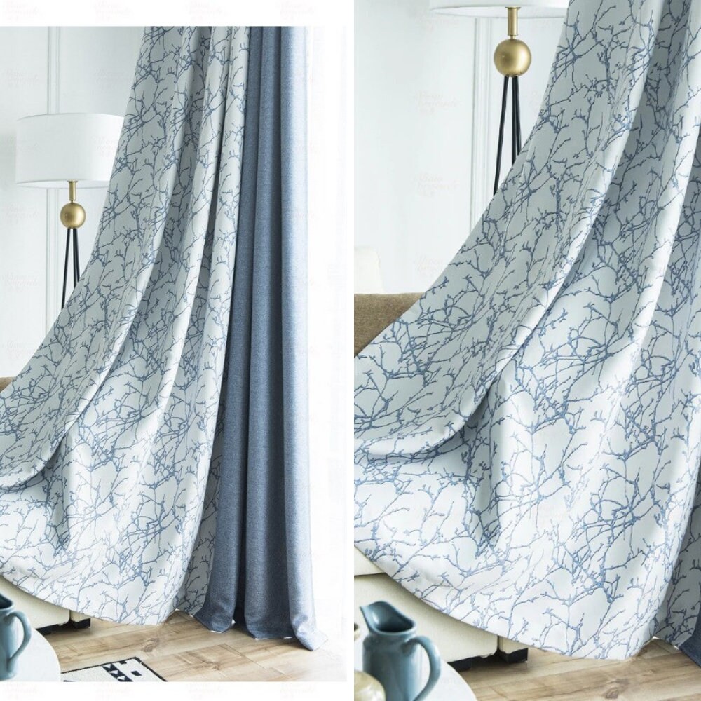 Floral Embroidered extra long curtain, custom made curtains in Tropical  Blue – Loft Curtains