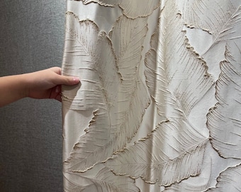 New Embossed Modern Blackout Curtain, Custom Gold Thread Jacquard Beige Leaf Three-dimensional Drapes, Luxury Window Panel for Living Room