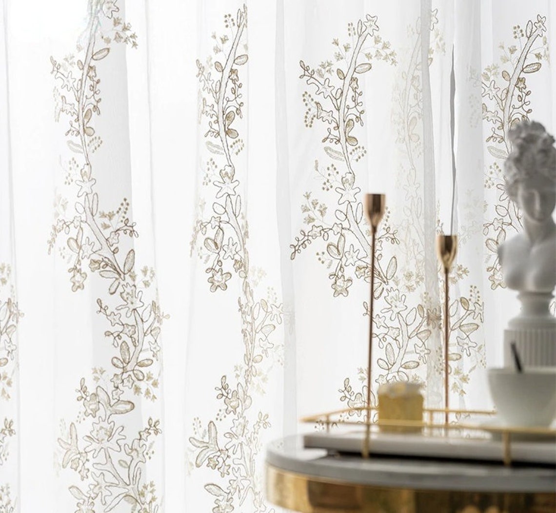 White Sheer Floral Curtains French Light Luxury Embroidery - Etsy