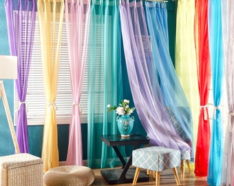 Rideaux transparents de style américain et européen, rideaux solides de couleur arc-en-ciel en voile de tulle, panneaux de fenêtre à passe-tringle personnalisés pour salon, chambre à coucher