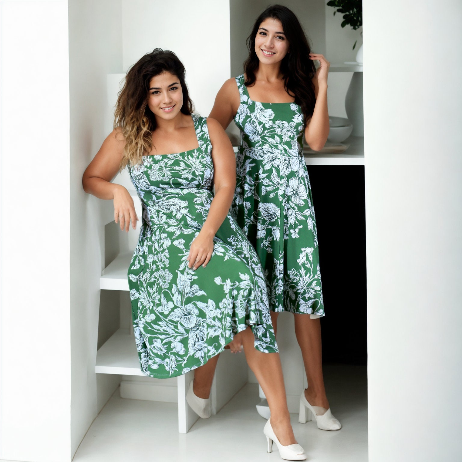 Sonja | Elegant Floral Pattern Midi Dress