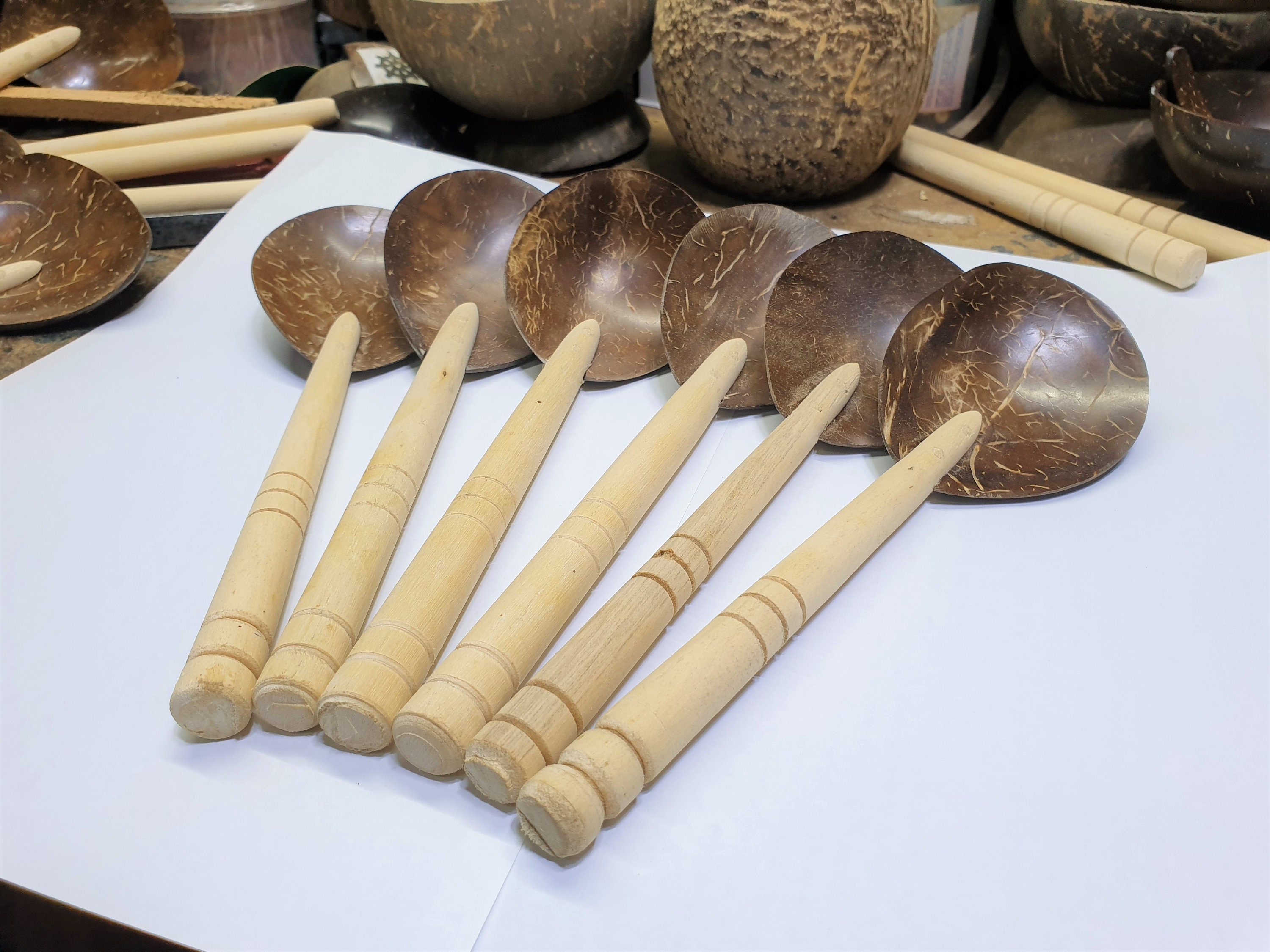 Handmade Coconut Shells Wooden Spoons 20'',24'' Cooking Spoon, Hand