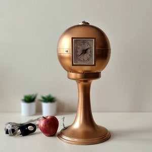 Mid-century, Vintage/ Retro Large Footed Hard Plastic Space Age Tower Gold Color Table/ Desk Clock/ Lamp with Accent Light #17