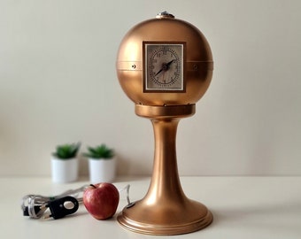 Mid-century, Vintage/ Retro Large Footed Hard Plastic Space Age Tower Gold Color Table/ Desk Clock/ Lamp with Accent Light #17