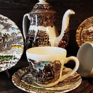 1828 Royal Tudor Porcelain/ Ironstone Coaching Taverns Tea Set of Eleven Pieces,Hand Engraved by W.N. Mellor, Staffordshire,England#3