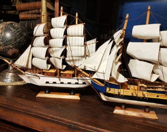 Lot of Three - Two Vintage Three Masted Model Ships and a Fishing Boat
