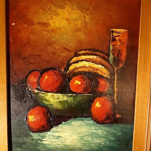 Milieu du 20ème siècle, peinture à l’huile à bord, post-impressionnisme, style Paul Cézanne en couleur orange