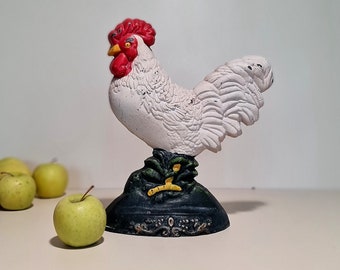 Vintage Decorative Cast Iron Rooster Doorstop Ornament Figurine, Rustic/ Farmhouse Decor