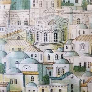 1890-1910, Authentische Vogelperspektive von Heiligem Jerusalem Antike Chromolithographie Karte, Kyrillische Beschriftungen, Antike Karte
