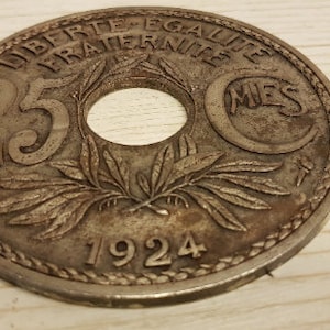 1924, Set of Two French Vintage Metal Coasters in the Shape of 25 Centimes French 1/4 Franc Coin from 1924,#7