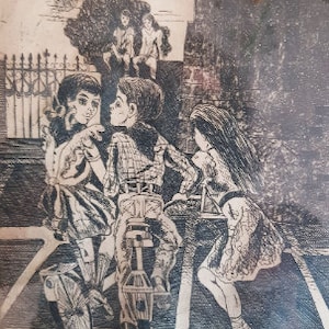 1980&#39;s, Asen Todorov, Etching/Aquatint Graphic Painting &quot;Children playing&quot;, Signed