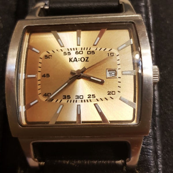 Années 1980, Original KA: OZ, Montre-bracelet pour hommes à grand cadran vintage de travail, bracelet / bracelet en cuir épais