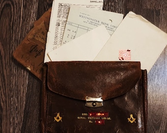 1960&#39;s, Free Mason&#39;s/Masonic Leather Bag/Pouch (Named) with Authentic Documents,Royal Victoria Lodge No.1013#16