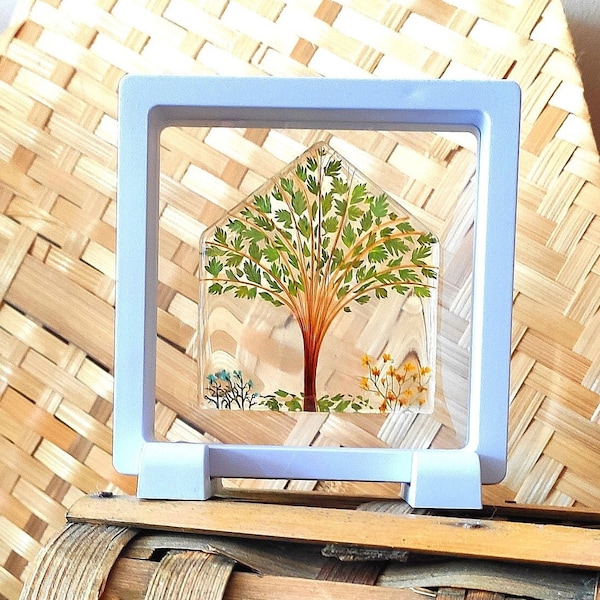 CUSTOMISABLE Frame, Decoration - LIFE TREE - Heart - Remembrance with locks of hair - Dried green leaves - Memorial frame