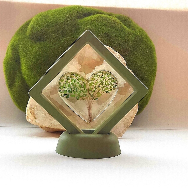 CUSTOMISABLE Decoration, LIFE TREE, Heart, Remembrance with locks of hair, Dried green leaves, Memorial frame, gift for Her, gift for Him