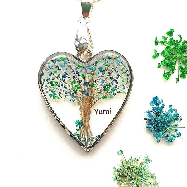 Tree of Life Heart Souvenir Personalizable with First Name, Wicks of Hair, Pendant Necklace, Keychain, Eternal Unique Commemorative Jewel
