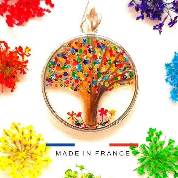 ARBRE De VIE Arc en CIEL Souvenir Personnalisable avec Mèche de Cheveux ou Poils, Pendentif, Collier, Porte-clés, Bijou Commémoratif, cadeau