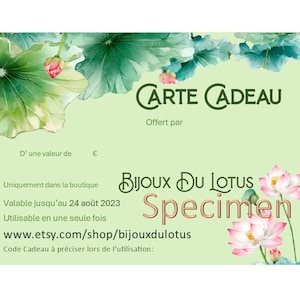 Carte Cadeau, Bon BIJOUXDULOTUS, Gift Certificat, Gift Card, Idée Anniversaire, Mariage, Naissance, Noël, Saint Valentin, Fêtes des Mères