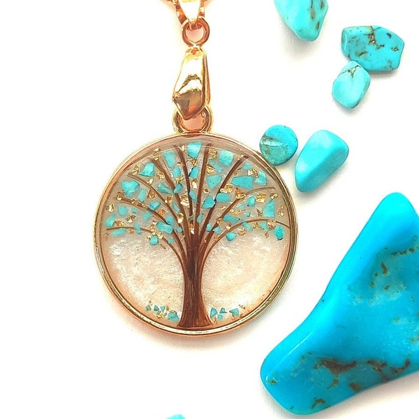 Souvenir Pierre de Naissance DÉCEMBRE, Arbre De Vie PERSONNALISABLE avec TURQUOISE et Mèches de Cheveux, Bijou commémoratif 12 mois, Cadeau