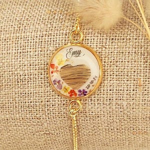 Bracelet AJUSTABLE et PERSONNALISABLE, Avec Initiales, Mèche de Cheveux, Poils de Chien, Chat, de 1 à 3 cabochons, Bijou Commémoratif, Noël