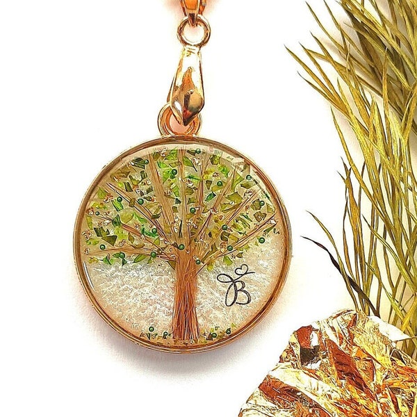 ARBRE DE VIE Souvenir Personnalisable avec Mèches de Cheveux ou Poils, Pendentif, Collier, Porte-clés, Bijou Commémoratif, Cadeau pour Femme