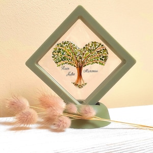 CUSTOMISABLE Decoration - LIFE TREE - Heart - Remembrance with locks of hair - Dried green leaves - Memorial frame