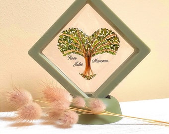 CUSTOMISABLE Decoration - LIFE TREE - Heart - Remembrance with locks of hair - Dried green leaves - Memorial frame