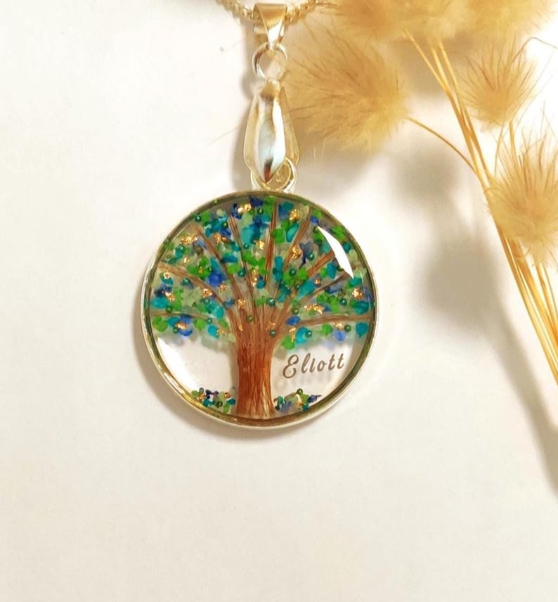 Personalizable Tree of Life with locks of hair or fur, pendant, necklace, key ring, decorative jewellery image 2