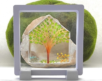 CUSTOMISABLE Frame, Decoration - LIFE TREE - Heart - Remembrance with locks of hair - Dried green leaves - Memorial frame