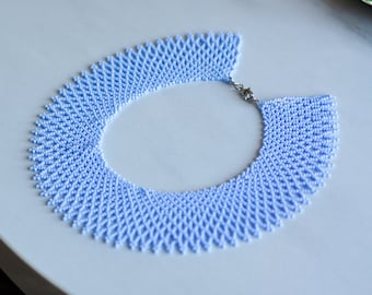 Single color seed beaded collar necklace sylianka - blue