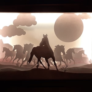 Horses paper cut light box template, Shadow box, 3D lightbox, SVG cricut file, DIY shadow box