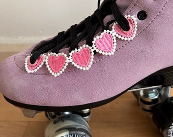 Pink Color Heart Lace Chain Roller Skate Accessories - Sold in Singles - Eyelet Shoe Laces
