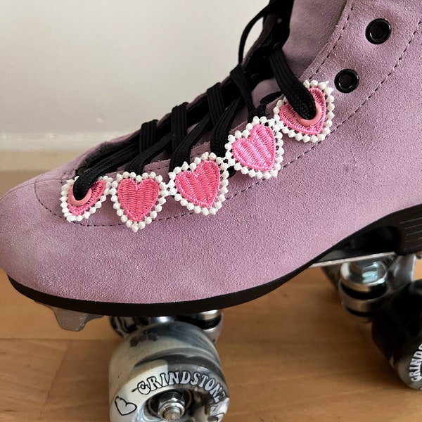 Pink Color Heart Lace Chain Roller Skate Accessories - Sold in Singles - Eyelet Shoe Laces