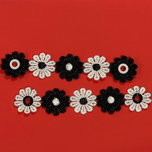 Black White Color Daisies Lace Chain Roller Skate Accessories - Sold in Singles - Eyelet Shoe Laces