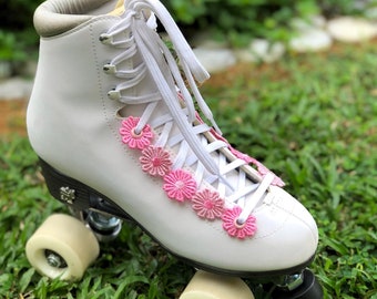Pink Color Daisies Lace Chain Roller Skate Accessories - Sold in Singles - Eyelet Shoe Laces