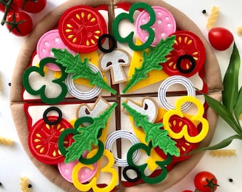 Juego de pizza de fieltro: cocina de juguete