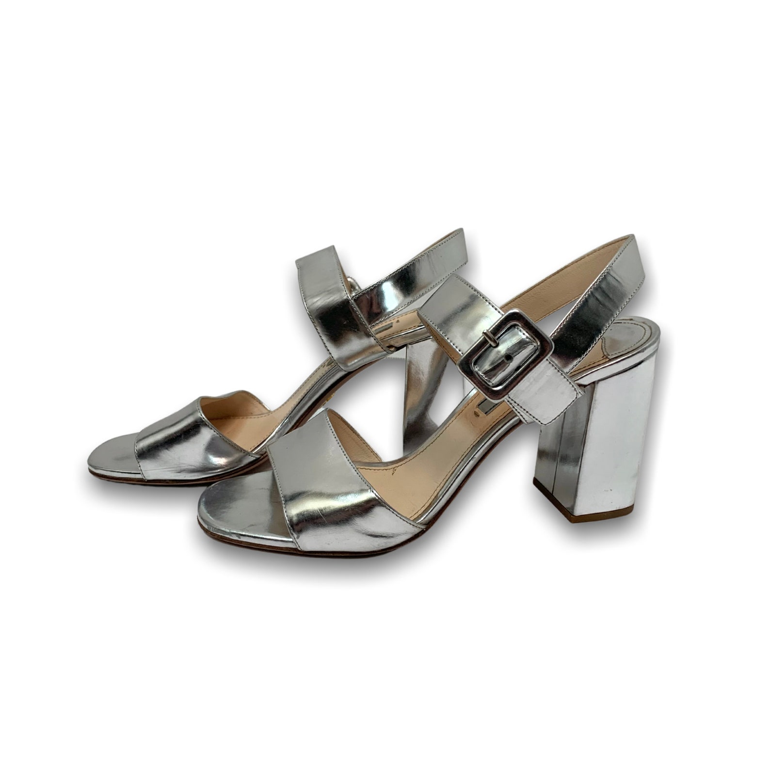 silver prada heels