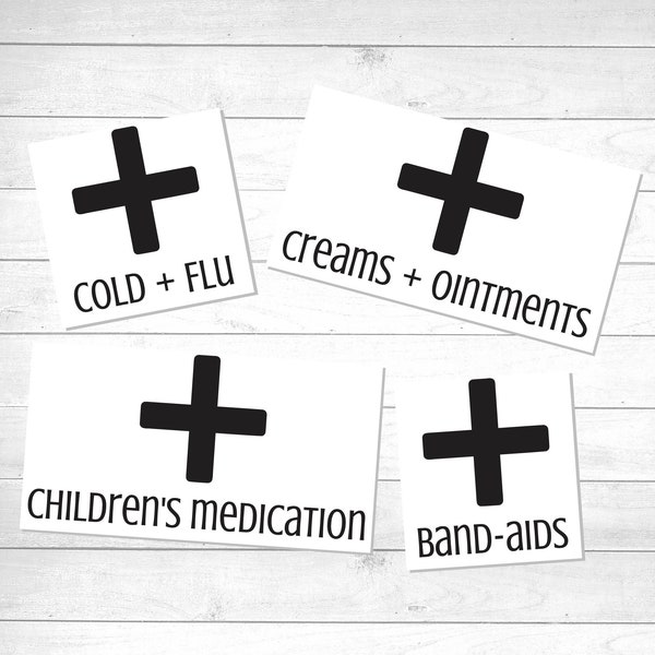 First Aid Kit Labels SVG, Medicine Labels, Vinyl Medicine Decals, First Aid Organisation Labels