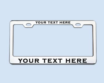 Custom Metal License Plate Frame – Engraved or Vinyl Text – Heavy Duty Car Tag