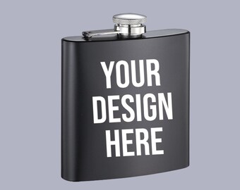Flask for Liquor Matte Black Stainless Steel Leakproof with Funnel, Great Gift Idea Flask Etched Flask Your Custom Text 6oz Stainless Steel