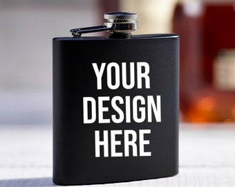 Personalized Black Flask with Your Custom Text Flasks Bachelor Party Team, 6 oz. Custom Engraved Hip Flasks for Best Man and Groomsman