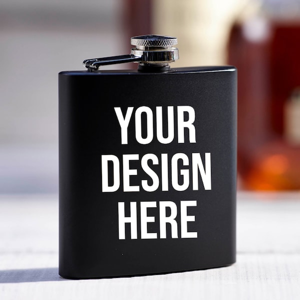 Personalized Black Flask with Your Custom Text Flasks Bachelor Party Team, 6 oz. Custom Engraved Hip Flasks for Best Man and Groomsman