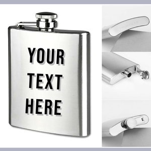 Custom Flask Engraved with Name & Date Groomsman Gifts Personalized 6oz Stainless Steel Flask Black
