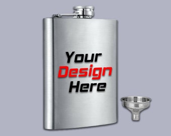 Personalized Etched Flask with Custom Your Text Here | Your Text Here Engraved 6oz Stainless Steel Flask Custom Personalized Flask Gift Set